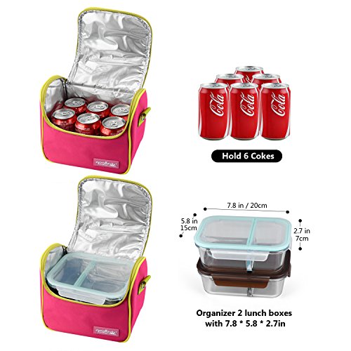 Goldwheat Women Lunch Bag Waterproof Insulated Lunch Tote Bag Cooler Box with 2 Removable Leakproof Liners and Shoulder Strap,Pink - Thumbnail 5