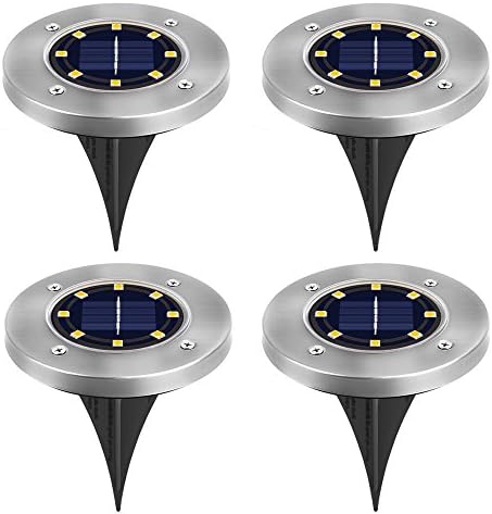 AndThere 4Pcs 8 LED Solar Garden Light Waterproof Ground Security Lights Landscape Lamp Decorative Lights for Lawn Pathway Yard Driveway Patio Walkway Stairway Pool Area Outdoor - Warm White
