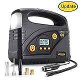 AUTLEAD Tire Inflator C5, Portable Air Compressor Pump, 40L/Min DC 12V Auto Digital Tire Pump with Pressure Gauge, LED Light, 4 Adaptors for Car, Bicycle, Motorbike and Others