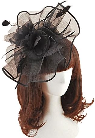 Queenestar Vintage Flower Feather Mesh Net Fascinator Bride Flower Veil Hair Clip (Black)