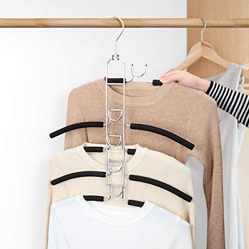 Mastom 2 Pack 5 in 1 Space Saving Hangers, Multilayer Metal Clothes ...