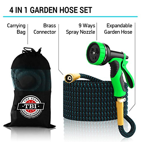 [NEW 2018] Expandable Garden Hose 50Ft Extra Strong – Brass Connectors with Protectors 100% No-Rust & Leak, 9-Way Spray Nozzle - Best Water Hose for Pocket Use - 100% Flexible Expanding up to 50 ft - Thumbnail 7
