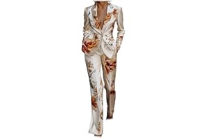 Women’s Satin Floral Suit Set 2 Piece Long Sleeve Blazer & Pants Elegant Dressy Business Casual Outfit