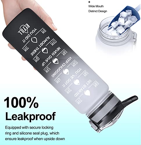 32oz Water Bottle with Straw, ELYPHINE Motivational Water Bottle with Times to Drink & Safety Lock, BPA Free Tritan Leakproof Water Jug, Ensure You Drink Enough Water for Office, Gym, Outdoor Sports