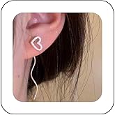 Iaceble Silver Heart Threader Earrings Hollow Heart Ear Threader Earrings Long Heart Threader Dangle Earrings Tassle Chain Drop Earrings Jewelry for Women