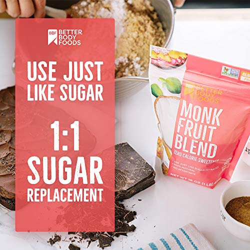 BetterBody Foods Monk Fruit Sweetener Blend, Sugar Substitute, 1 lb, 16