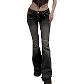 TAOZIBOB Womens Y2k Bootcut Jeans Pull On Wide Leg Stretch Washed Distressed Skinny Flare Pants Low Rise Trouser