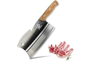 Bone Cleaver Knife, Multi-Purpose Dual Edges Heavy Duty Kitchen Chopper with Ergonomic Pearwood Handle, for Frozen Meat and A