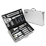 21 Piece BBQ Tools Set - Barbecue Accessories With Carrying Case - Professional Grade Stainless Steel Grill Utensils - Spatulas, Tongs, Forks Skewers, Knives, Brushes and More - by Vysta
