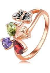 AnaZoz Jewelry Colorful Flower Shaped Ring 18K Rose Gold Plate Swiss Zircon Women Rings