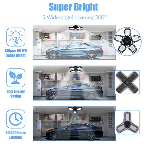 LED Garage Light, Truly 100W LED Garage Lights with 5 Ajustable Panels, 10000LM Deformable Garage LED Light, LED Shop Light for Garage Barn and Shop