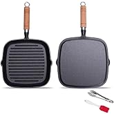 Yijnqixin Nonstick Cast Iron Grill Pan with Double Spouts, 8.7-inch Durable Skillet for Stove Tops, Ideal for Indoor & Outdoor Cooking (8.7inch / 22cm)