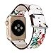 KOBWA Apple Watch Band 38mm, Premium Leather Strap Wrist Band Replacement with Stainless Metal Clasp for Apple Watch Series 1 Series 2 38mm All Models White And Red Flowers