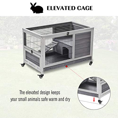 PawHut Wooden Indoor Rabbit Hutch Elevated Cage Habitat with Enclosed