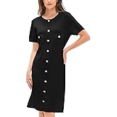 KEOMUD Work Dresses for Women Elegant Classy,Summer Short Sleeve Button Down Knit Midi Sweater Dresses for Office