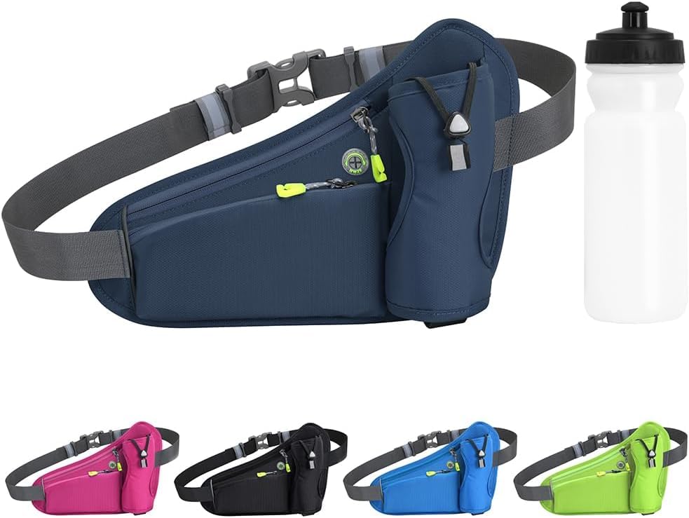 Tyuodna Running Belt with Water Bottle Holder,Ultra Light and Waterproof Waist Pack, with Reflective Strips and Headphone Hole Ideal Adjustable for Exercise, Travel Hiking & Outdoor (Grey+Bottle)
