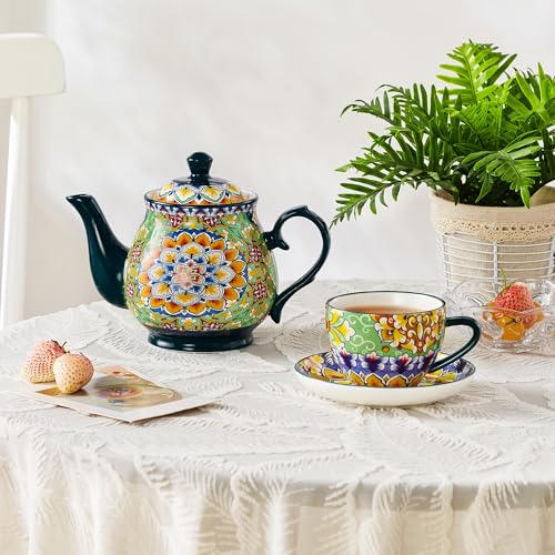 vancasso SIMI Tetera de Cerámica 840 ml, Tetera Bohemia para Té e Infusiones, Apta para Bebidas Frías y Calientes, Resistente al Calor, Apta para Microondas y Lavavajillas