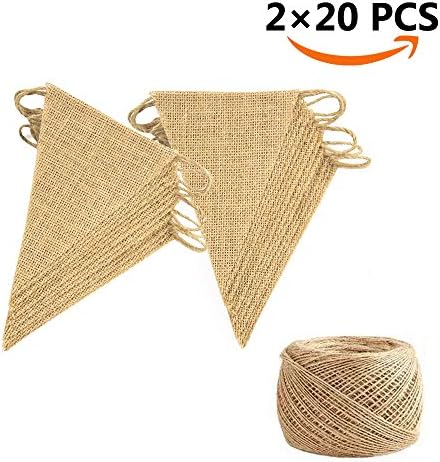 40 Pcs 26ft Burlap Flags JOFAMY Birthday Burlap Banner, with 100m/109 yd Jute rope for DIY Decoration Birthday, and Baby Shower