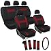 Oxgord 17pc Flat Cloth Seat Cover Set for Car/Truck/Van/SUV, Airbag Compatible, Split Bench, Red & Black