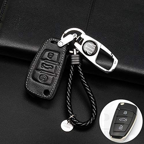 Genuine Leather Car Key Case Cover+Metal Keychain Keyring for Audi B6 B7 B8 A4 A5 A6 A7 A8 Q5 Q7 R8 TT S5 S6 S7 S8 4S Shop Gift Color Name AD301LZ