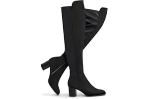 SelenePair Women's Over The Knee Boots Stretch Thigh High Block Mid Heel Boot Fashion Side Zip Winter Boots