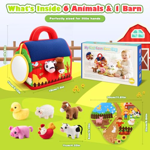 Baby Toys 6-12 Months, Plush Farm Animal Sound Toys Baby Gifts Sensory Toys for Babies Boy Girl Gift 6M+ 1 Year Old Girl Boy Newborn Gifts Toys for 1 Year Old Boys Girls Travel Newborn Toys