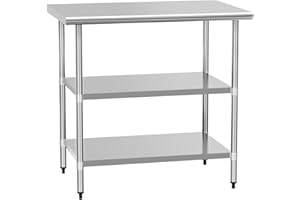 HOCCOT Stainless Steel Table for Prep & Work 24" X 36" inches with 2 Adjustable Shelf, Commercial Workstations, Utility Table in Kitchen Garage Laundry Room Outdoor BBQ