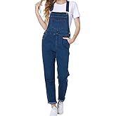 MONTVOO Women's Overalls Jeans Loose Fit Bib Denim Jumpsuit Casual Buckles Adjustable Straps Blue Classic Overall