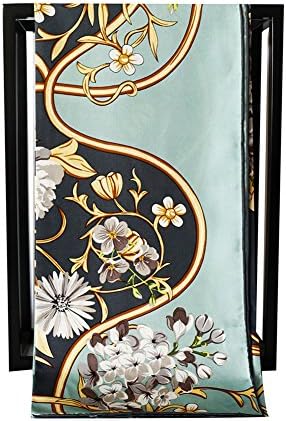 TAIHU SNOW 100% Silk Square Scarf 35"(90cmx90cm) for Head Hair Wrap Floral Print, Dark Green