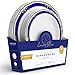 Laura Stein Designer Dinnerware Set | 64 Disposable Plastic Party Plates | White Wedding Plate with Blue Rim & Gold Accents | Includes 32 x 10.75 Dinner Plates + 32 x 7.5” Salad Plates | Cobalt Blue