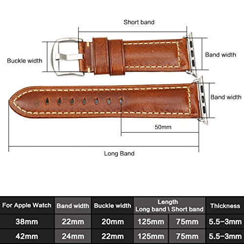 MAIKES Oil Wax Leather Strap Replacement for Apple Watch Band 44mm 40mm 42mm 38mm Series 4 3 2 1 iWatch Watchband Compatible with Apple Watch(42mm, Light Brown+Silver Buckle)