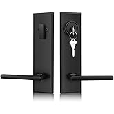 Haidms Black Front Door Handle - Entry Door Lever and Deadbolt Set, Matte Black Exterior Door Lock Set, Modern Square Front Door Handles