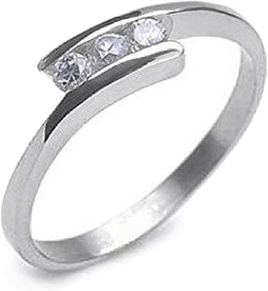 My Cutie Jewelry Petite 3 Stone CZ Ring. Cubic Zirconia Purity Promise Commitment Ring. Stainless Steel Womens Rings Eternity Trinity Poesy Anniversary Ring
