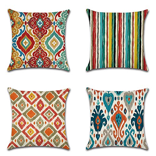 JOTOM Cushion Covers 45x45cm Set of 4 Home Decorative Pillowcase Square Pillow Cover for office Car Seat Sofa Decor (Colorful Pattern)