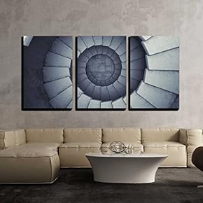 3 Piece Canvas Wall Art - Design Spiral Staircase Made 鈥嬧€媜f Concrete - Modern Home Art Stretched and Framed Ready to Hang - 16"x24"x3 Panels
