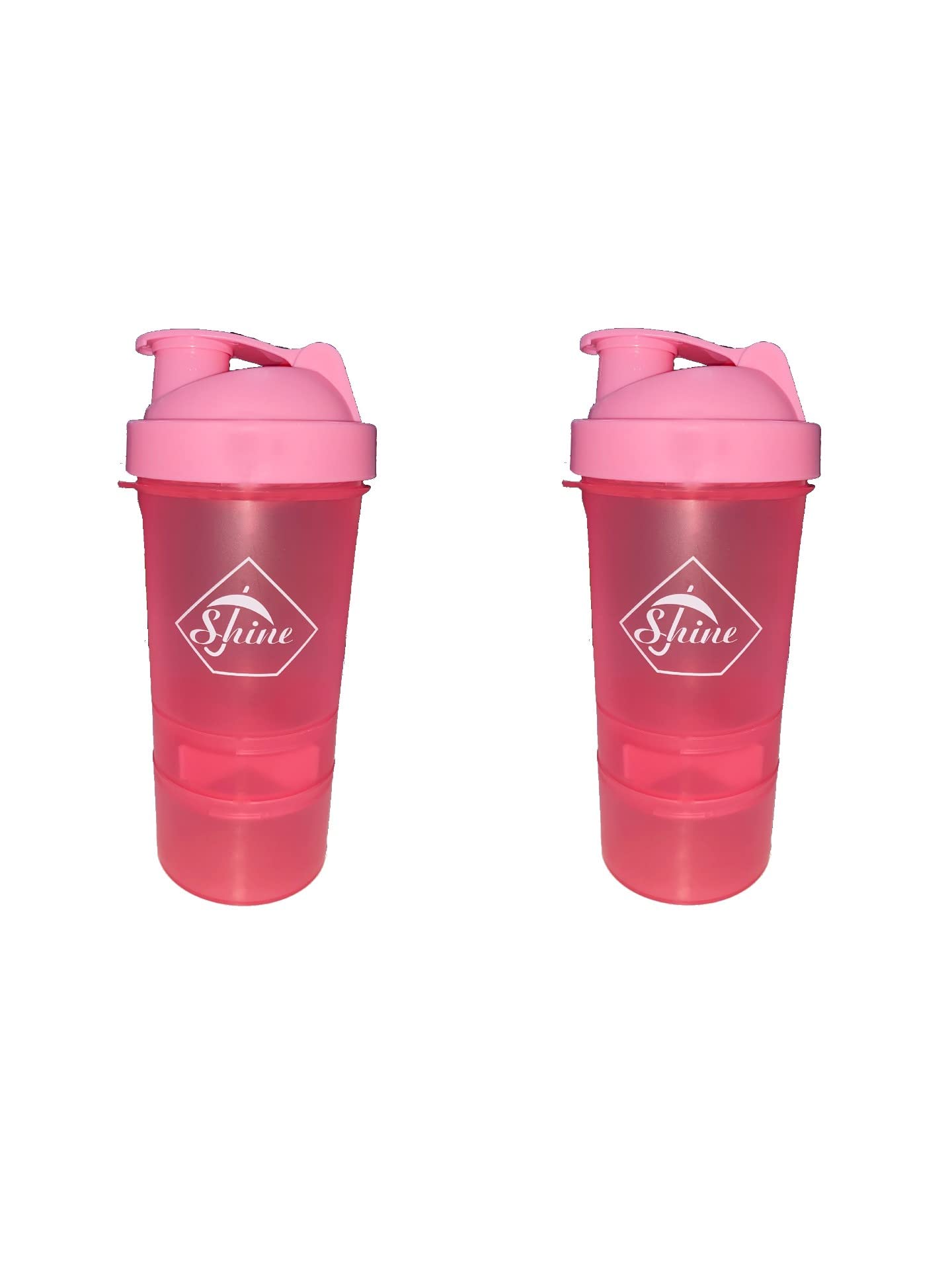 2 PACK PROTEIN BOTTLE SHAKERS WITH TIGHT LIDS FOR SPORTS AND FITNESS with compartments (2 PACK, PINK)