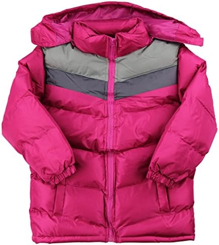 Girls Hooded Fashion Pattern Padded Winter Jacket (Pink/Grey, X-Large(16))