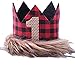 Lumberjack Crown For 1st Birthday - First Birthday Hat For Lumberjack, Buffalo Check Plaid Party, Red Black Tan Wilderness Birthday Crown, Camping Birthd