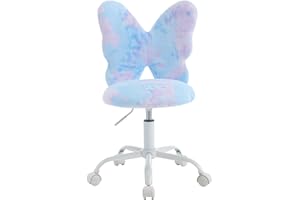 LZAREAL Contemporary Butterfly Shaped Kids Desk Chair, Adjustable Height, Blue-Purple Fur
