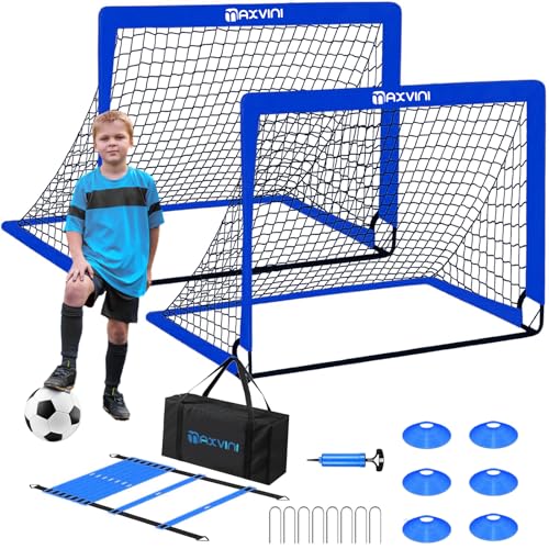 MAXVINI 2 Set Football Goals for Kids 3x2.4 ft/6x4 ft Portable Pop Up Soccer Training Nets Equipement for Youth Games for Easy Assembly & Foldable, Practice Goal Suitable for Outdoor, Backyard, Garden