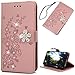 Mavis's Diary iPhone Xr Case, iPhone Xr Wallet Cover, Embossed Plum Flowers Wallet 3D Handmade Bling Crystal Diamond PU Leather Shockproof Protective Cover for iPhone Xr 6.1inch(Pink)