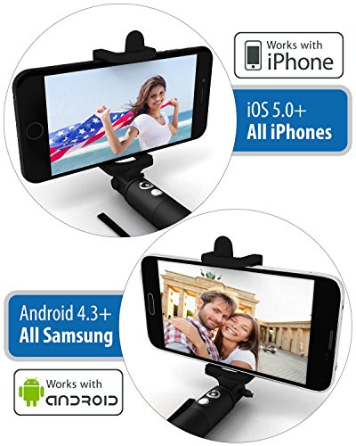 Premium 5-In-1 Bluetooth Selfie Stick (Powered by USA Technology) For iPhone X, 8, 7, 6, 5, Samsung Galaxy S9, S8, S7, S6, S5 - Get Perfect Selfies - No Apps, No Batteries, No Downloads Required