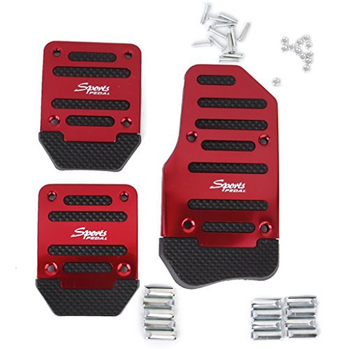 Oda 3Pcs Non-Slip Pedal Kit Racing Manual Car Truck Pedals Pad Cover Set Gas Clutch Brake Cover Pads Manual Transmission Vehicles Red