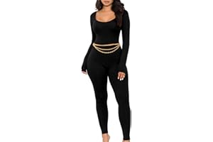 GOKATOSAU Women's Sexy Long Sleeve Bodycon Solid Outfits Club Rompers Jumpsuits