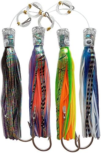 Krazywolf Big Game Popper Trolling Lure Resin Head,Shinning Skirt,Heavy Duty Rigged Leader Hook