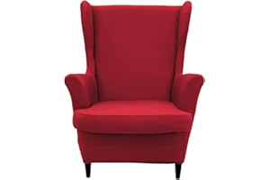 NILUOH Wingback Chair Cover 2-Piece Soft Stretch Wing Chair Slipcover Solid Color Armchair Sofa Couch Cover Furniture Protector with Elastic Bottom for Living Room Bedroom (Red)