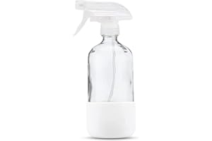 Just Like Joan Glass Spray Bottles for Cleaning Solutions - Empty Spray Bottles with Silicone Sleeve - Essential Oils, Plants, Bleach - Refillable 16 oz Food Safe (Pure White)