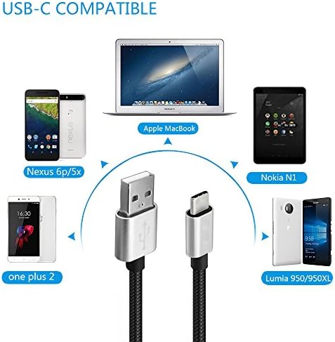 Type C Cable ,6.6 Ft (2m) Braided Cable Reversible Connector for New Macbook 12 Inch, High Speed Charging Cable Power Line for Chromebook Pixel, Nokia N1 Tabletand Other Devices Type C USB