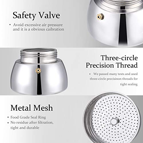 Mr. Rudolf Coffee Maker and Moka Pot,18/10 Stainless Steel Stovetop