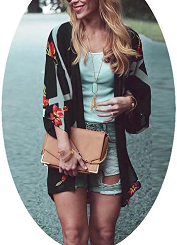 Women's Beach Wear Cover Ups Kimono Floral Cardigan Chiffon Blouses Shawl Wrap
